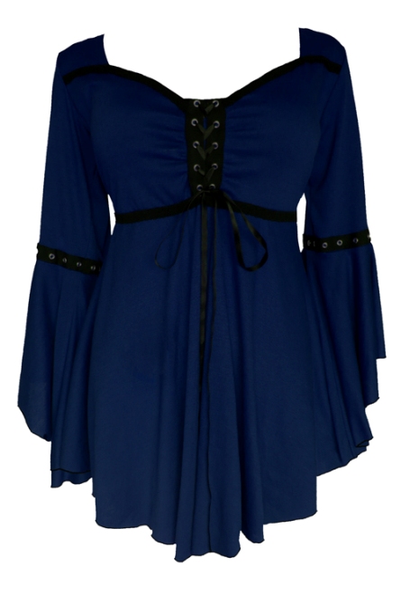 Plus Size Gothic Ophelia Corset Top in Midnight Blue - Click Image to Close