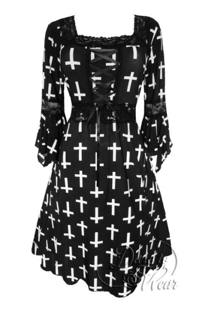 Plus Size Black and White Cross Joan of Arc Gothic Renaissance Corset Dress - Click Image to Close