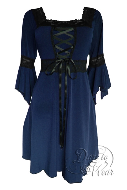 Plus Size Black and Midnight Blue Gothic Renaissance Corset Dress - Click Image to Close