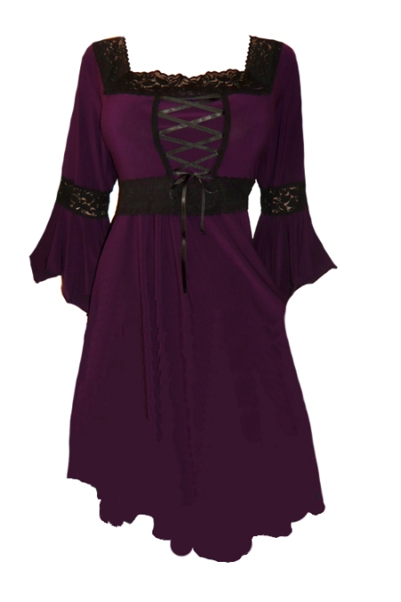 Plus Size Black and Purple Gothic Renaissance Corset Dress - Click Image to Close