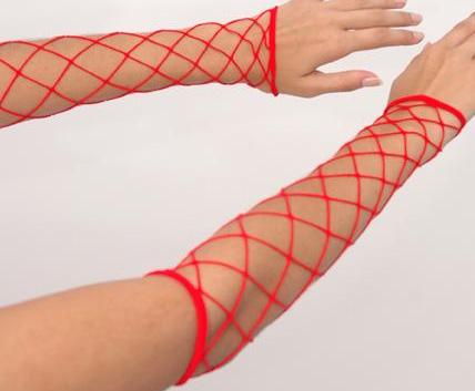 Red Diamond Net Fishnet Fingerless Gloves - Click Image to Close