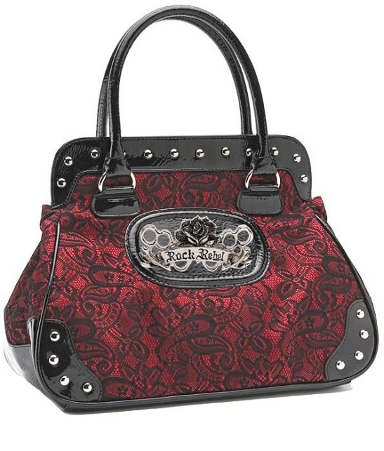 Rock Rebel Black and Red Lacey Handbag Rock Rebel Black and Red Lacey Handbag