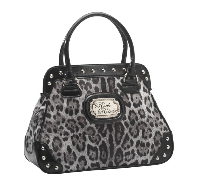 Rock Rebel Grey Black and Silver Leopard Handbag