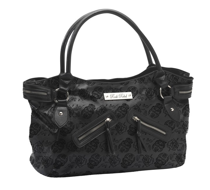 Rock Rebel Embossed Sugar Skull Large Black Tote Purse Rock Rebel Embossed Sugar Skull Large Black Tote Purse