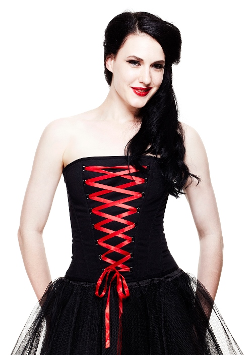 Hell Bunny Black and Red Gothic Sam Corset Steel Bone - Click Image to Close