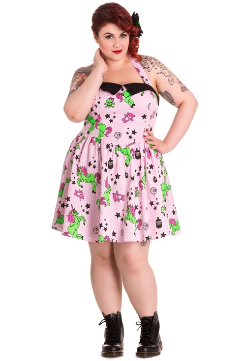Hell Bunny Plus Size Gothic Pink I Heart Zombie Unicorn Mini Dress - Click Image to Close
