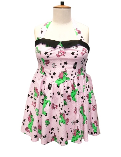 Hell Bunny Plus Size Gothic Pink I Heart Zombie Unicorn Mini Dress - Click Image to Close