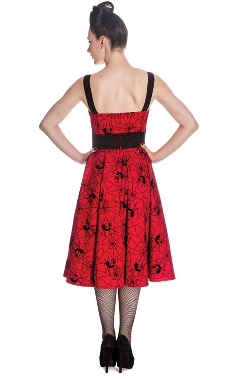 Hell Bunny Red & Black Gothic Black Widow Spider Dress - Click Image to Close