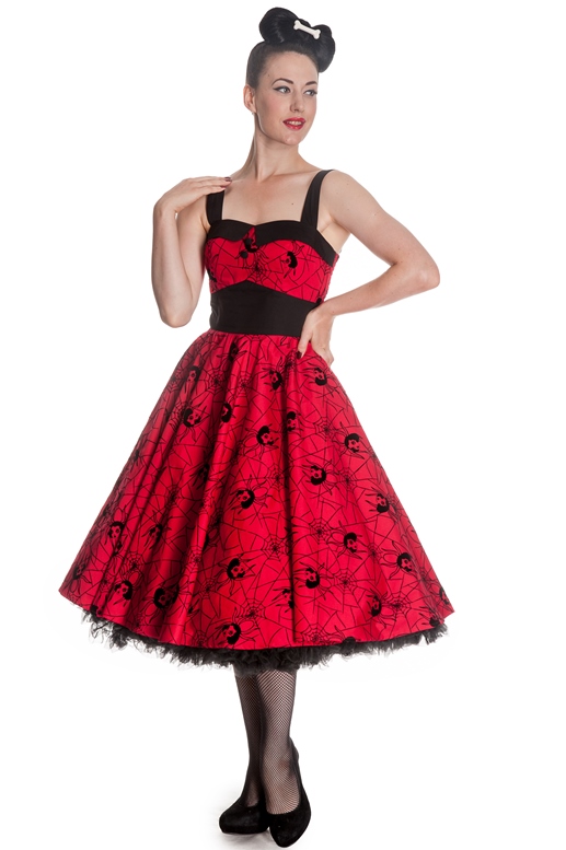 Hell Bunny Red & Black Gothic Black Widow Spider Dress - Click Image to Close