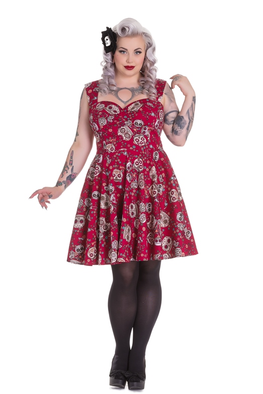 Hell Bunny Plus Size Gothic Red Skull Love Idaho Dress - Click Image to Close