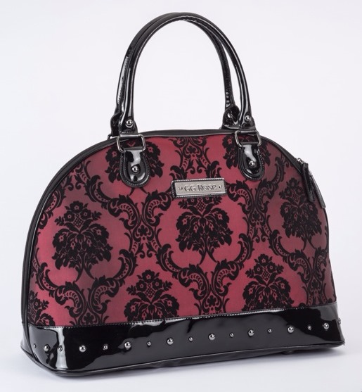 Rock Rebel Large Madame Red Merlot Victorian Damask Studded Overnight Bag