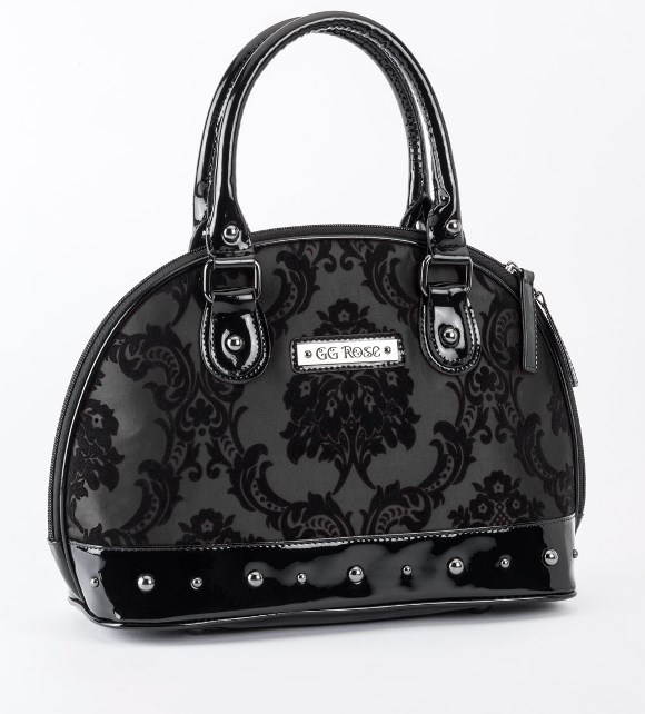 Rock Rebel Mini Madame Midnight Black Victorian Damask Studded Purse Handbag
