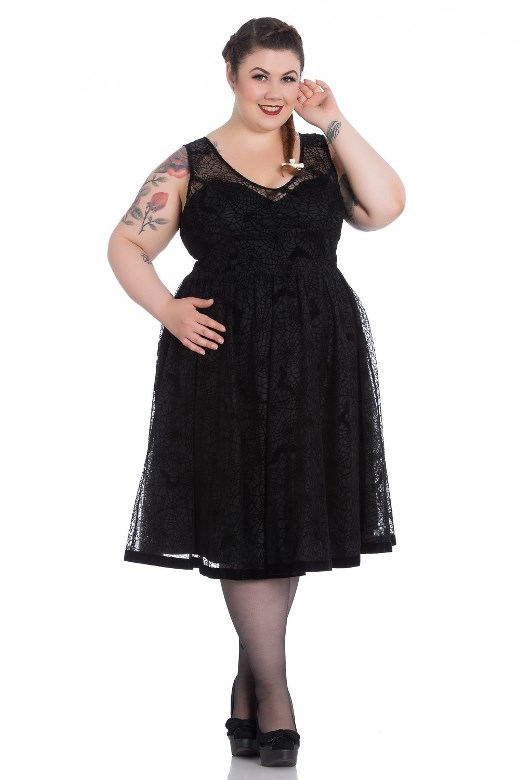 Hell Bunny Plus Size Gothic Black Spiderweb Bats Tulle Dress - Click Image to Close