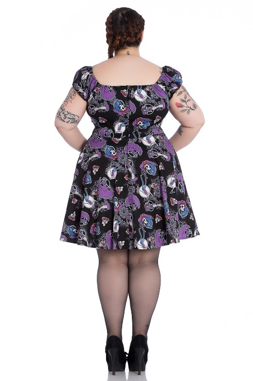 Hell Bunny Plus Size Gothic Purple & Black Skeleton Graciela Mini Dress - Click Image to Close
