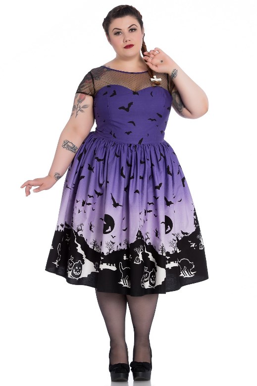 Hell Bunny Plus Size Purple Halloween Haunt 50's Dress - Click Image to Close