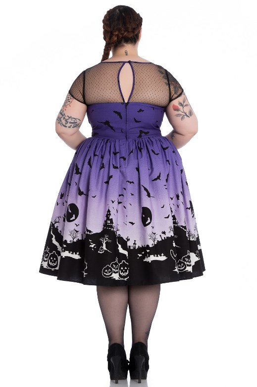Hell Bunny Plus Size Purple Halloween Haunt 50's Dress - Click Image to Close