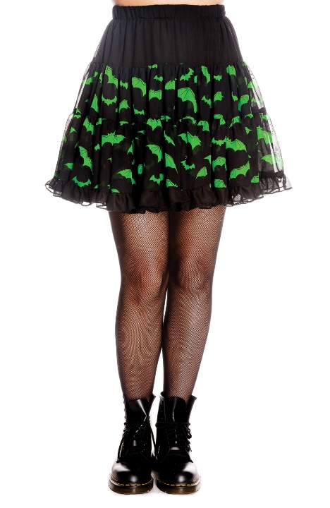 Hell Bunny Black and Green Lace Gothic Bat Skirt - Click Image to Close