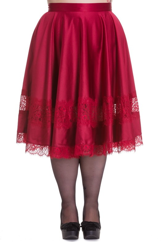 Hell Bunny Plus Size Gothic Burgundy Red Lace Diana Skirt - Click Image to Close