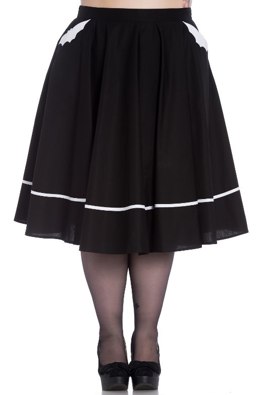 Hell Bunny Plus Size Black & White Halloween Gothic Bat Skirt - Click Image to Close