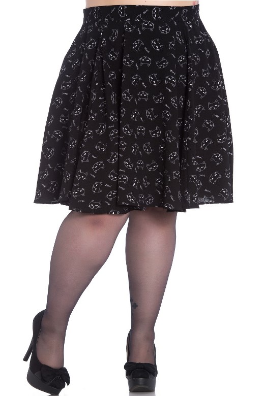 Hell Bunny Plus Size Black Cat Meow Gothic Matou Mini Skirt - Click Image to Close