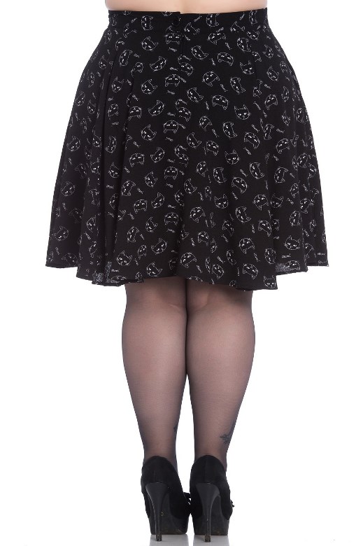Hell Bunny Plus Size Black Cat Meow Gothic Matou Mini Skirt - Click Image to Close