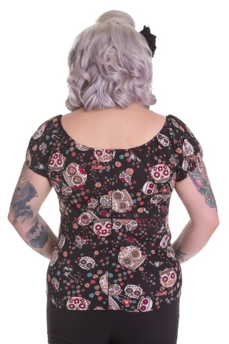 Hell Bunny Plus Size Black Rockabilly Skull Love Top - Click Image to Close