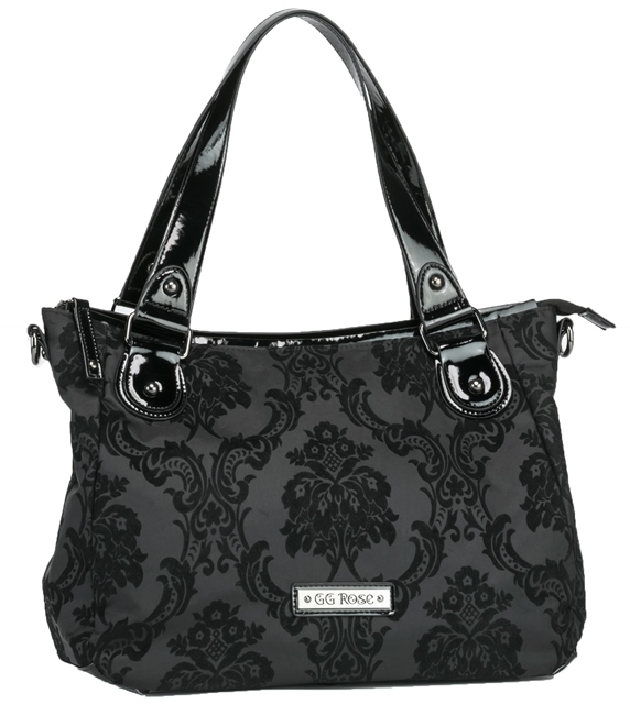 Rock Rebel Black Vixen Day Bag Victorian Damask Purse Handbag
