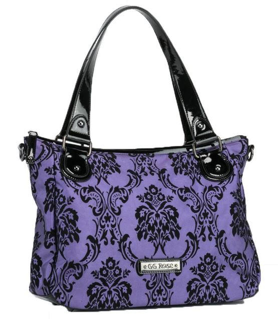 Rock Rebel Violet Purple Vixen Day Bag Victorian Damask Purse Handbag