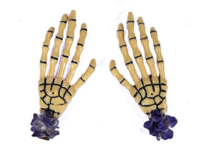 Hairy Scary Bone Skeleton Halloween Hades Hands w Purple Hair Clip Set