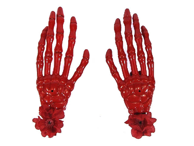 Hairy Scary Red Skeleton Halloween Hades Hands w Red Hair Clip Set - Click Image to Close