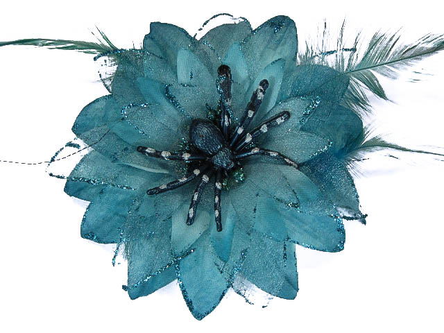 Hairy Scary Turquoise Blue Feather & Spider Tara Tarantula Hair Clip - Click Image to Close