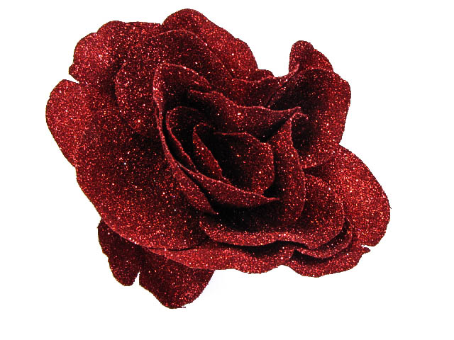 Hairy Scary Red Glitter Rose Traditional Flower Hair Clip - Click Image to Close
