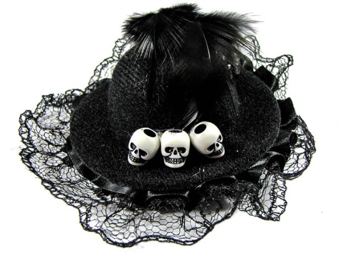 Hairy Scary Black Itsy Bitsy Hat Skull Hair Clip