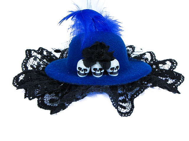 Hairy Scary Small Blue & Black Itsy Bitsy Hat Skull Hair Clip - Click Image to Close