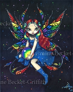 Midnight Rainbow Fairy Ceramic Art Wall Tile