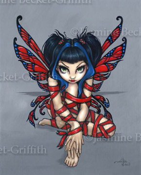 Red Ribbon Fairy Ceramic Art Wall Tile
