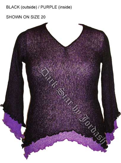 Dark Star Black w Purple Inside Long Sleeve Rayon Knit Gothic Top - Click Image to Close