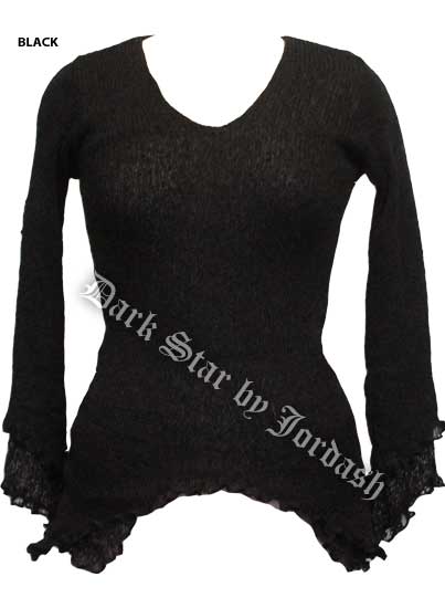 Dark Star Black Long Sleeve Rayon Knit Gothic Top - Click Image to Close
