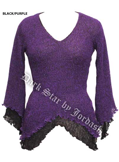 Dark Star Black and Purple Long Sleeve Rayon Knit Gothic Top - Click Image to Close