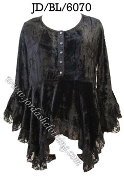 Dark Star Black Gothic Velvet Lace Renaissance Bell Sleeve Top - Click Image to Close