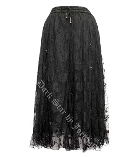 Dark Star Gothic Black Lace Mesh Long Skirt