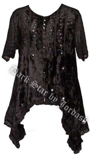 Dark Star Black Velvet Irregular Hem Shirt - Click Image to Close