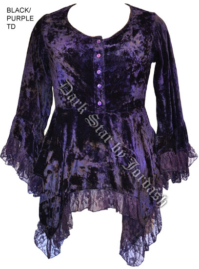 Dark Star Purple Gothic Velvet Lace Renaissance Bell Sleeve Top