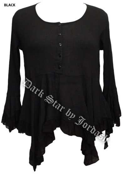 Dark Star Black Gothic Georgette Renaissance Bell Sleeve Top - Click Image to Close