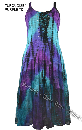 Dark Star Plus Size Turquoise and Purple Gothic Corset Long Gown - Click Image to Close