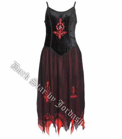 Dark Star Gothic Long Black & Red Velvet Chiffon Dress Dark Star Gothic Long Black & Red Velvet Chiffon Dress