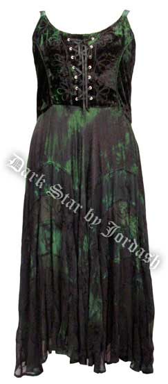 Dark Star Black and Green Velvet Gothic Corset Long Gown - Click Image to Close