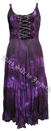 Dark Star Black and Purple Velvet Gothic Corset Long Gown - Click Image to Close