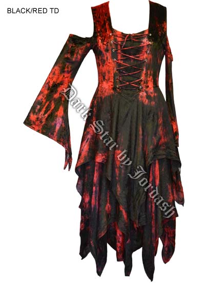 Dark Star Red & Black Velvet Jacquard Corset Fairy Dress - Click Image to Close