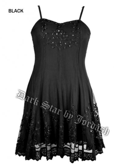 Dark Star Gothic Black Mesh Embroidered Lace Trim Dress - Click Image to Close
